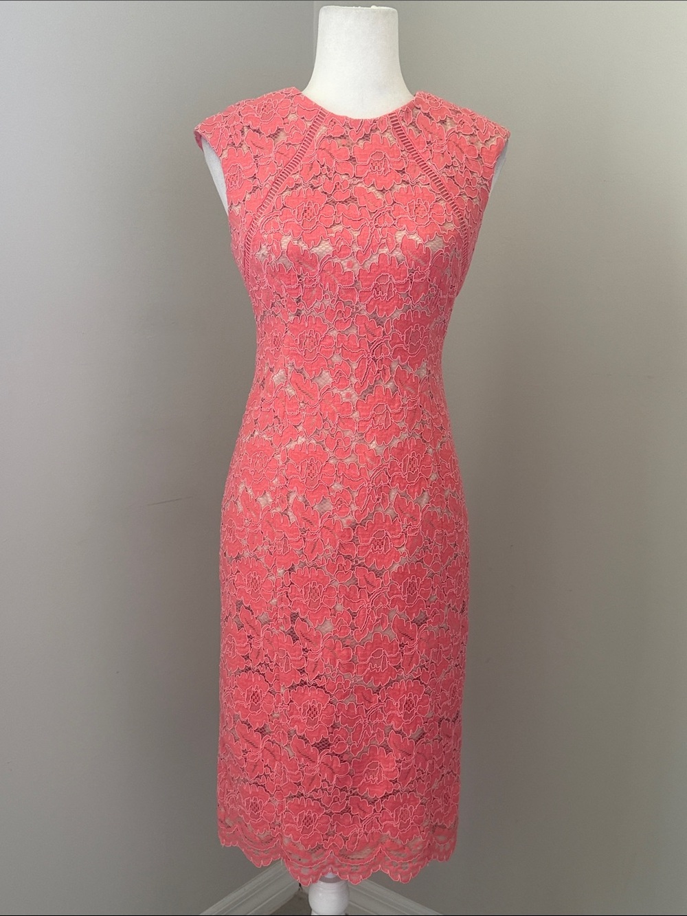 VINCE CAMUTO Pink Floral Lace Sheath Midi Dress Size 4 Women’s
